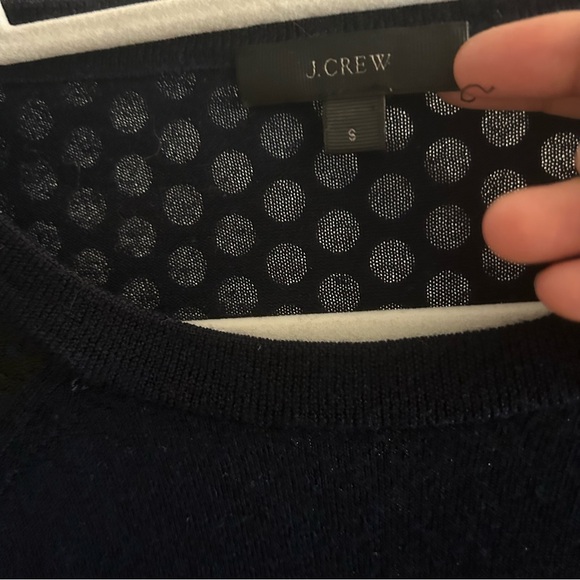 J Crew Merino Wool Crew Neck Sweater with Eyelet Lace Detail Size Small in Navy - Picture 6 of 7